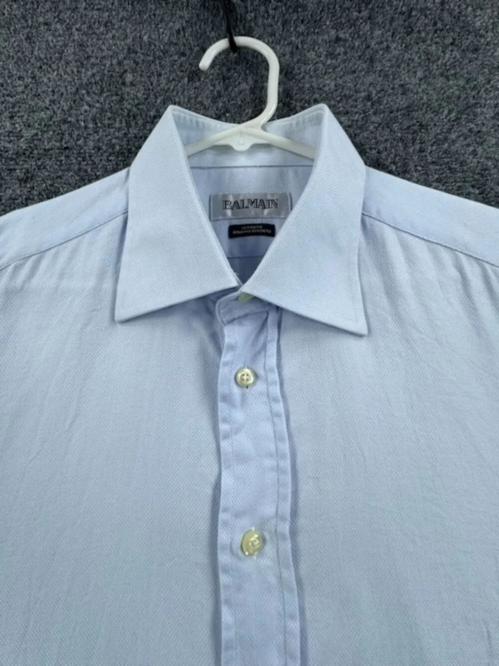 Balmain Tessuto Doppio Ritorto 17.5 Cotton Blue Men Point Shirt Button Up Woven